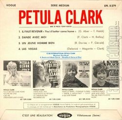 [Pochette de Il faut revenir (Petula CLARK) - verso]