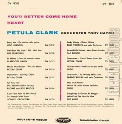 [Pochette de You’d better come home / Heart (Petula CLARK) - verso]