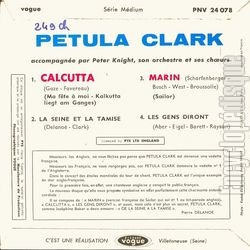 [Pochette de Calcutta (Petula CLARK) - verso]