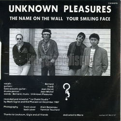 [Pochette de The name on the wall (UNKNOWN PLEASURES) - verso]