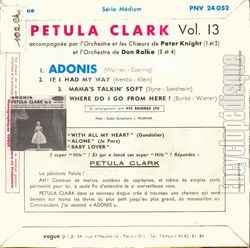 [Pochette de Adonis (version anglaise) (Petula CLARK) - verso]