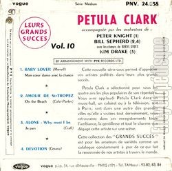 [Pochette de Baby lover - Leurs grands succs vol.10 (Petula CLARK) - verso]