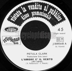 [Pochette de L’amore e’ il vento (Petula CLARK)]