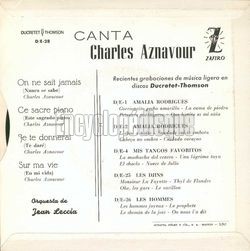 [Pochette de Canta: On ne sait jamais (Charles AZNAVOUR) - verso]