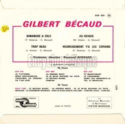 [Pochette de Dimanche  Orly (Gilbert BCAUD) - verso]