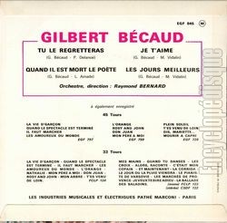 [Pochette de Tu le regretteras (Gilbert BCAUD) - verso]