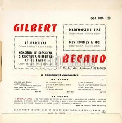 [Pochette de Je partirai (Gilbert BCAUD) - verso]