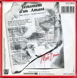 [Pochette de Testament d’un amant (Marc DROUIN) - verso]