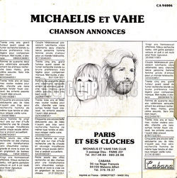 [Pochette de Chanson annonces (MICHALIS et VAH) - verso]