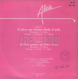 [Pochette de Il pleut sur Whiter shade of pale (ALICIA) - verso]