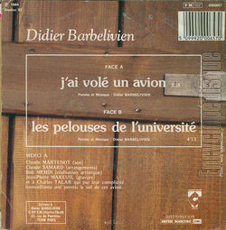 [Pochette de J’ai vol un avion (Didier BARBELIVIEN) - verso]