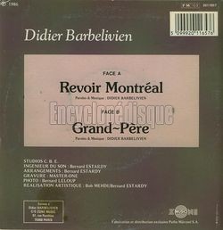 [Pochette de Revoir Montral (Didier BARBELIVIEN) - verso]