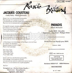 [Pochette de Jacques Cousteau (Plastic BERTRAND) - verso]