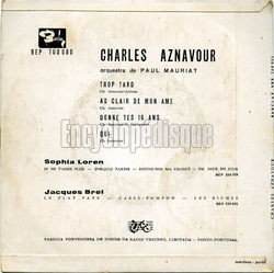 [Pochette de Trop tard (Charles AZNAVOUR) - verso]