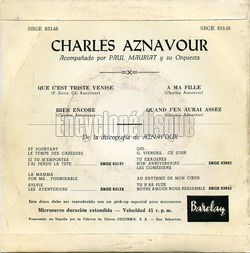 [Pochette de Que c’est triste Venise (Charles AZNAVOUR) - verso]