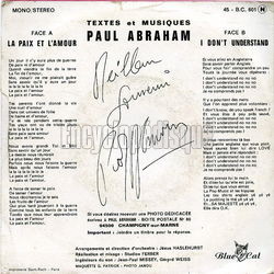 [Pochette de La paix et l’amour (Pal ABRAHAM) - verso]