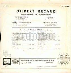 [Pochette de Tu le regretteras (Gilbert BCAUD) - verso]