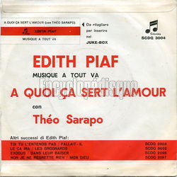 [Pochette de  quoi a sert l’amour (dith PIAF et Tho SARAPO) - verso]