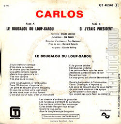 [Pochette de Le bougalou du loup-garou (CARLOS) - verso]