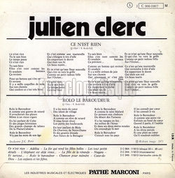 [Pochette de Ce n’est rien (Julien CLERC) - verso]