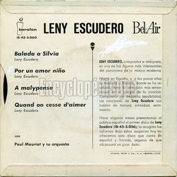 [Pochette de  Malypense (version espagnole) (Leny ESCUDERO) - verso]