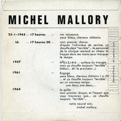 [Pochette de Seize ans (Michel MALLORY) - verso]