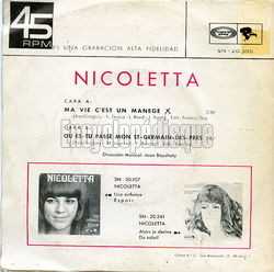 [Pochette de Ma vie c’est un mange (NICOLETTA) - verso]