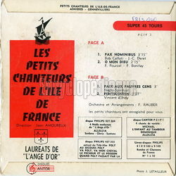 [Pochette de Pax hominibus (Les PETITS CHANTEURS DE L’ILE-DE-FRANCE) - verso]