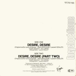 [Pochette de Desire, Desire (Vronique JANNOT et Laurent VOULZY) - verso]