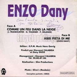 [Pochette de Comme un feu dans la neige (Dany ENZO) - verso]