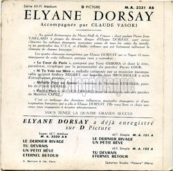 [Pochette de Le cœur de Paris (lyane DORSAY) - verso]