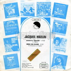 [Pochette de Cigarette (Jacques HIGELIN) - verso]