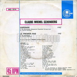 [Pochette de Esperare (Claude-Michel SCHNBERG) - verso]