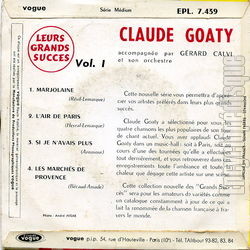 [Pochette de Leurs grands succs - Vol.1 - Marjolaine (Claude GOATY) - verso]