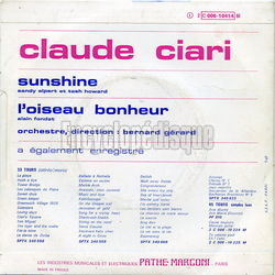 [Pochette de Sunshine (Claude CIARI) - verso]