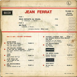 [Pochette de Deux enfants au soleil (Jean FERRAT) - verso]