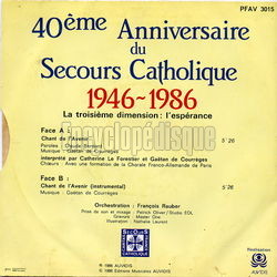 [Pochette de 40me anniversaire du secours catholique (Catherine LE FORESTIER et Gatan de COURRGES) - verso]