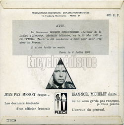 [Pochette de Lieutenant Roger Degueldre (Jean-Pax MFRET et Jean-Nol MICHELET) - verso]