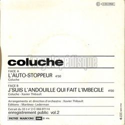 [Pochette de L’auto stoppeur (COLUCHE) - verso]