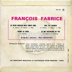 [Pochette de Je veux brler mes vingt ans (Franois FABRICE) - verso]