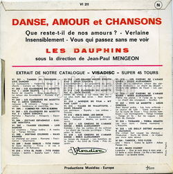 [Pochette de Danse, amour et chansons (Les DAUPHINS (2)) - verso]