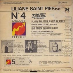 [Pochette de Si loin des yeux, si loin du cœur (Liliane SAINT PIERRE) - verso]