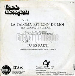 [Pochette de La Paloma est loin de moi (Claude MUSCZYNSKI) - verso]