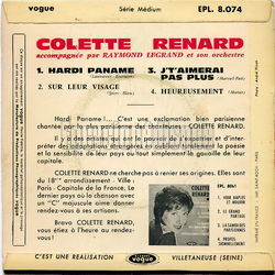 [Pochette de Hardi Paname (Colette RENARD) - verso]