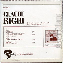 [Pochette de Personne (Claude RIGHI) - verso]