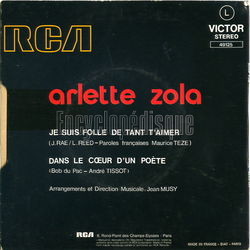 [Pochette de Je suis folle de tant t’aimer (Arlette ZOLA) - verso]