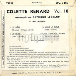 [Pochette de Le pote - Vol. 10 (Colette RENARD) - verso]