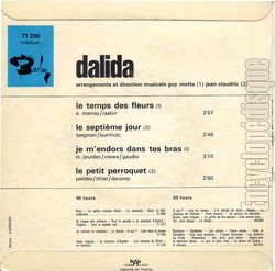 [Pochette de Le temps des fleurs (DALIDA) - verso]