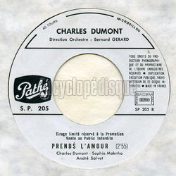 [Pochette de Ce soir, il neige (Charles DUMONT) - verso]