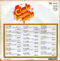 [Pochette de Claude Franois parade n1 - Belles ! Belles ! belles ! (Claude FRANOIS) - verso]